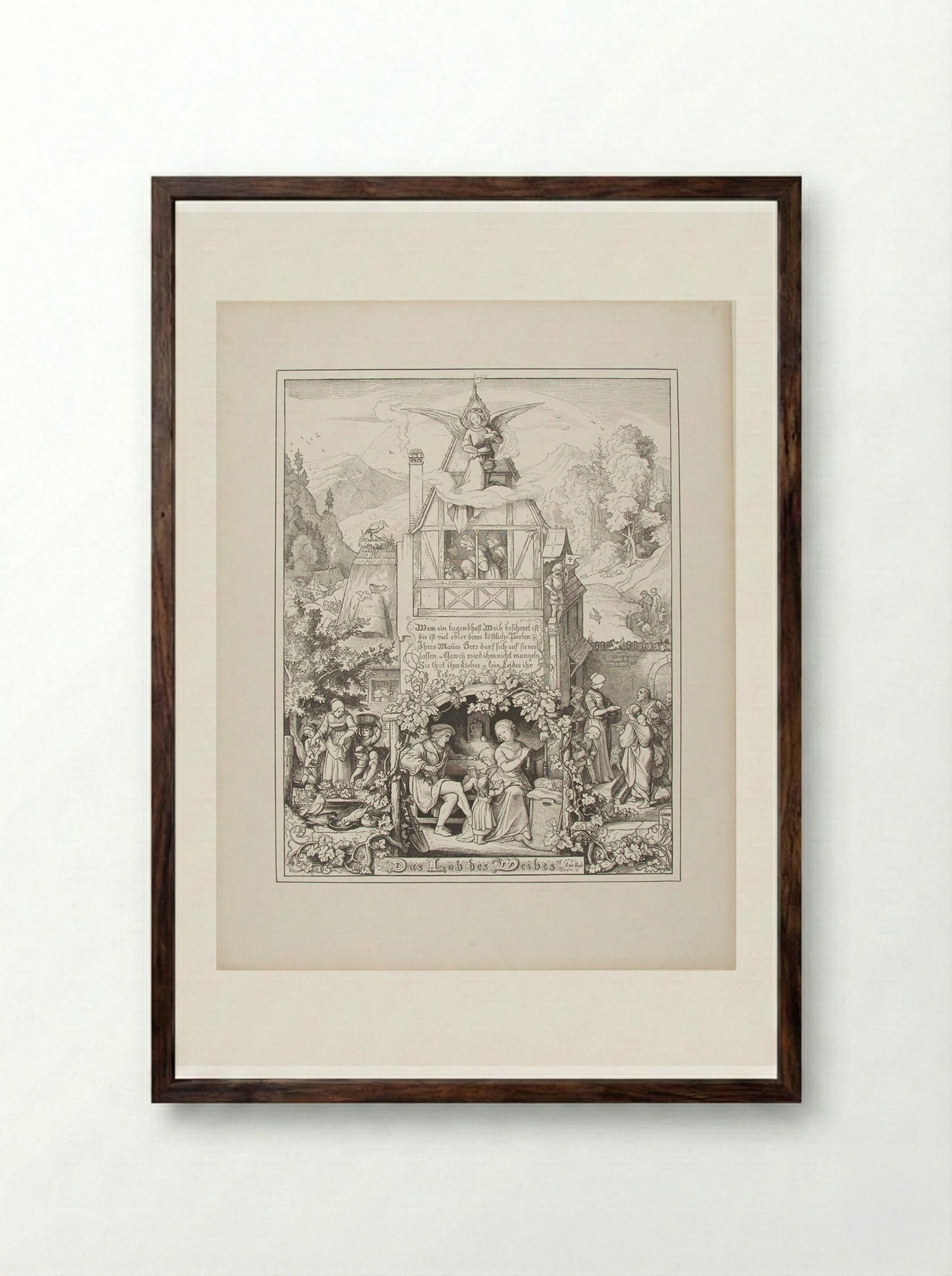 The Praise of Woman - Adrian Ludwig Richter - Framed Print Dark Wood