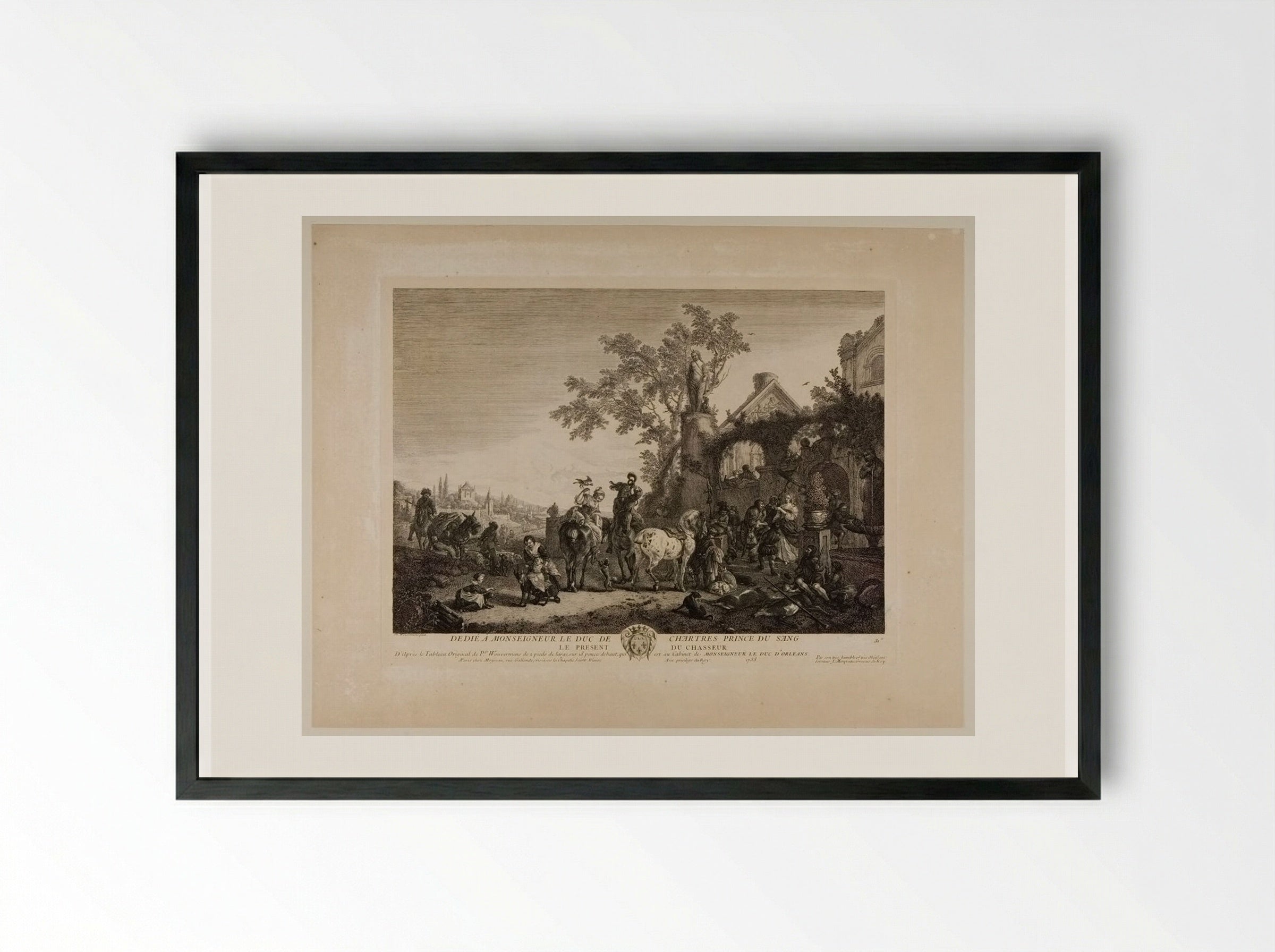 The Presentation of the Hunter - Jean Moyreau - Framed Print Black