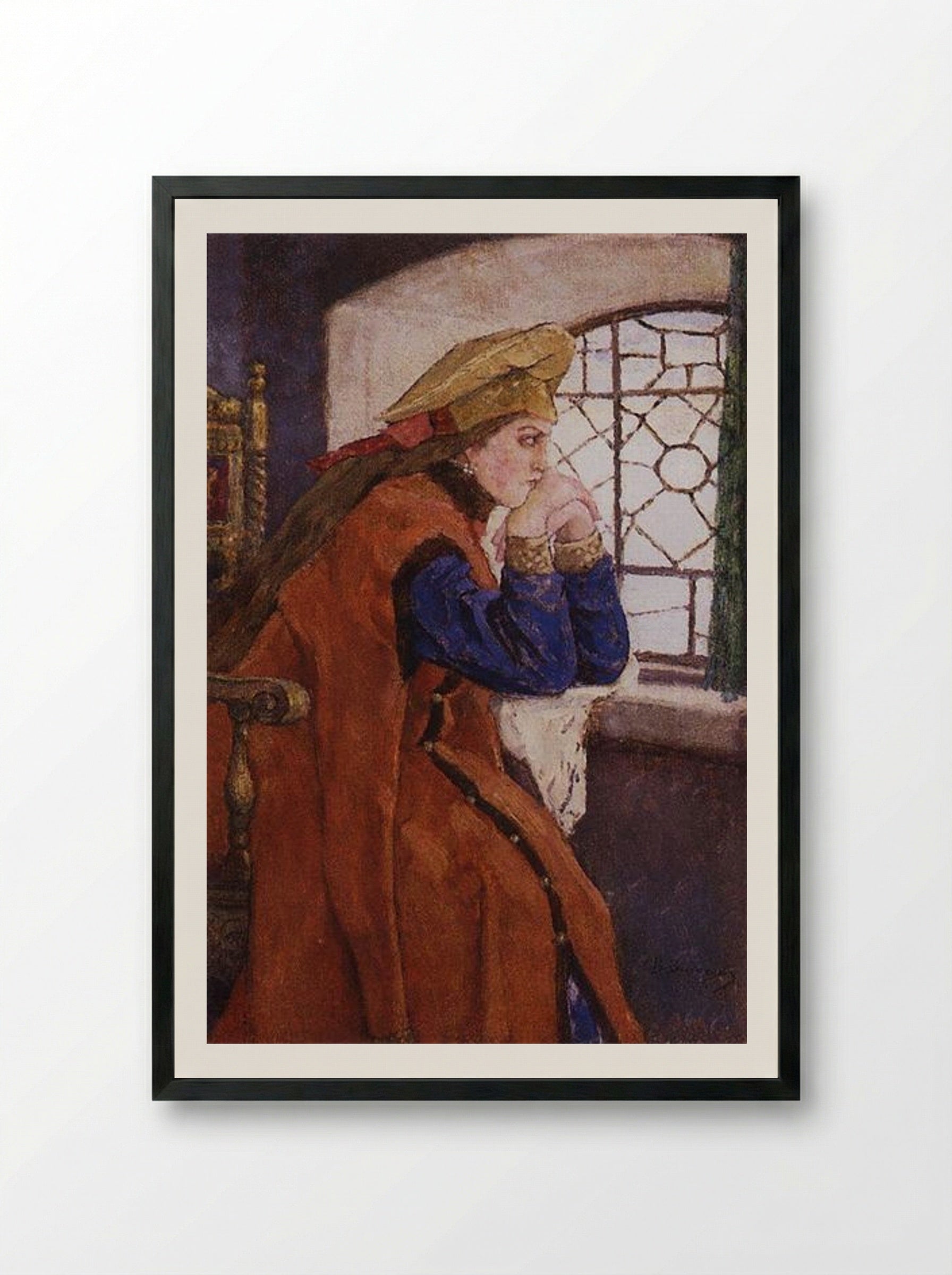 The Princess at the Window (Princess Nesmeyana) - Viktor Vasnetsov - Framed Print Black