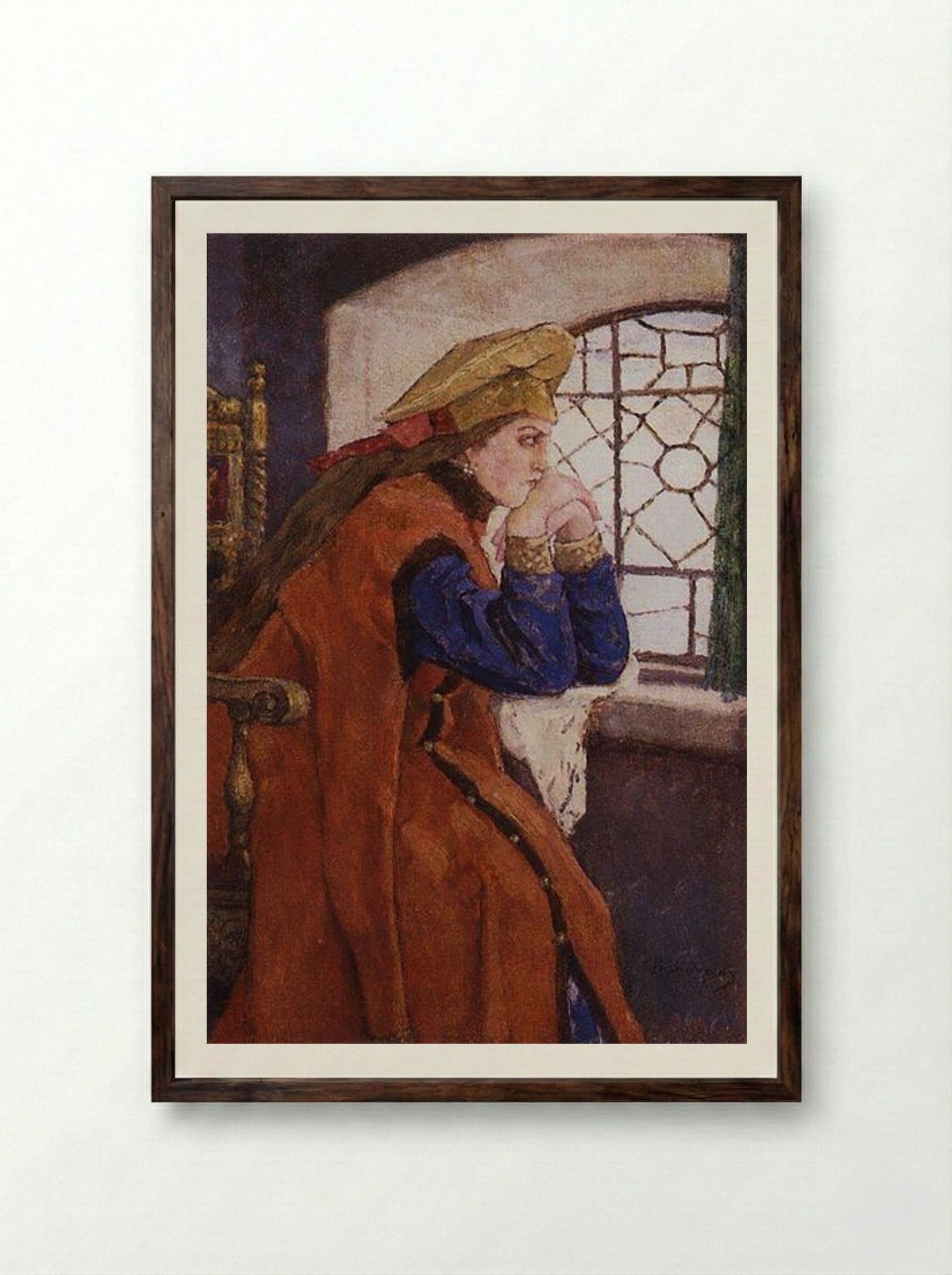 The Princess at the Window (Princess Nesmeyana) - Viktor Vasnetsov - Framed Print Dark Wood