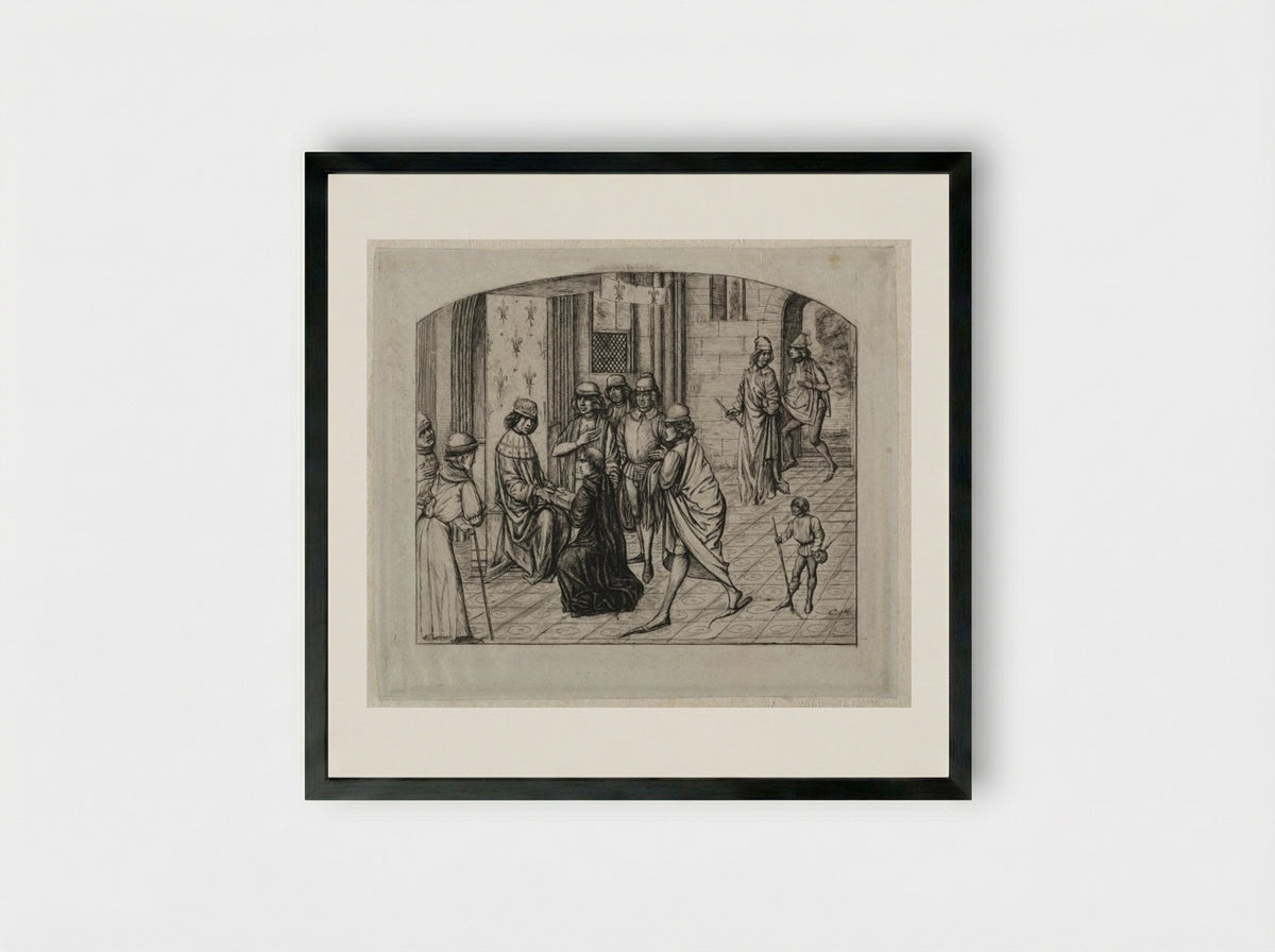 The Printed Work of the Latin Author, Valerius Maximus, Being Presented to King Louis XI - Charles Meryon - Framed Print Black