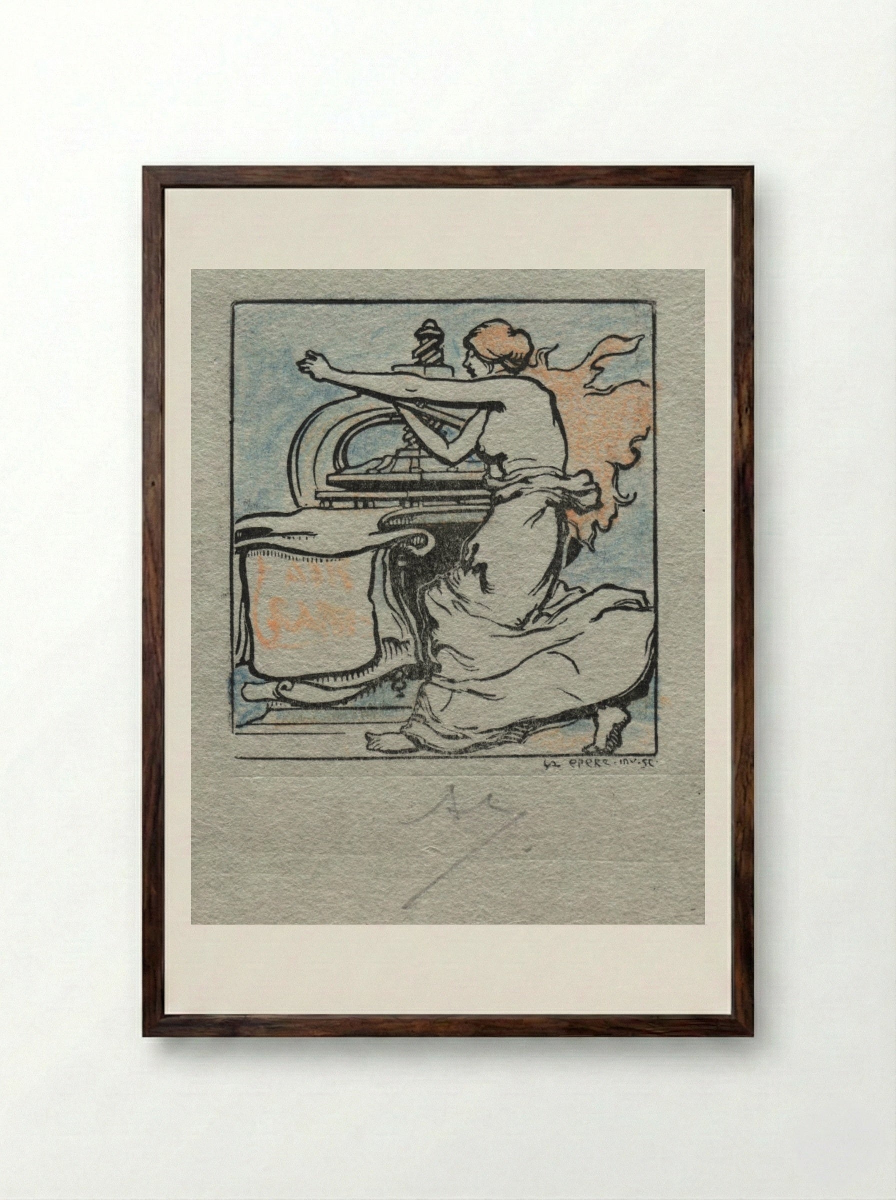 The Printer - Auguste Louis Lepère - Framed Print Dark Wood