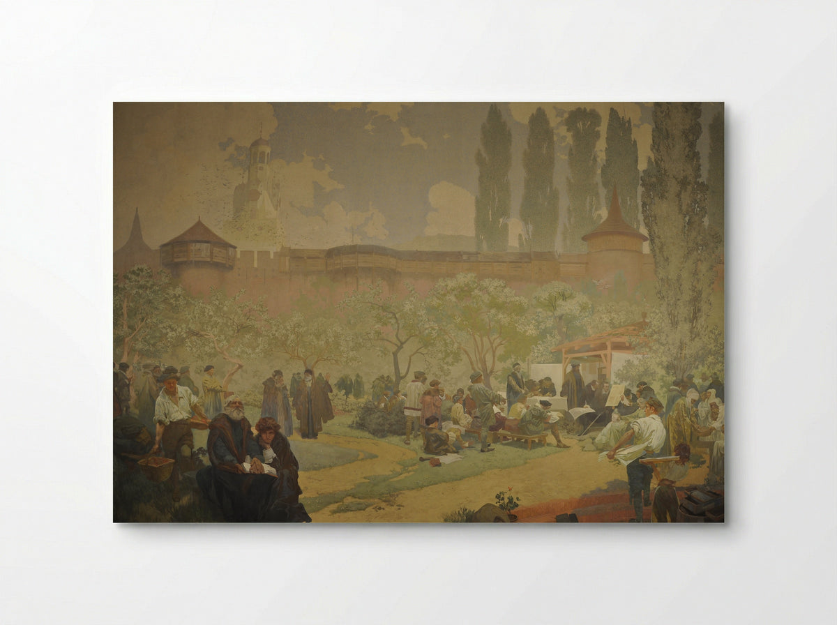 The Printing of the Bible of Kralice in Ivancice - Alphonse Mucha - Poster