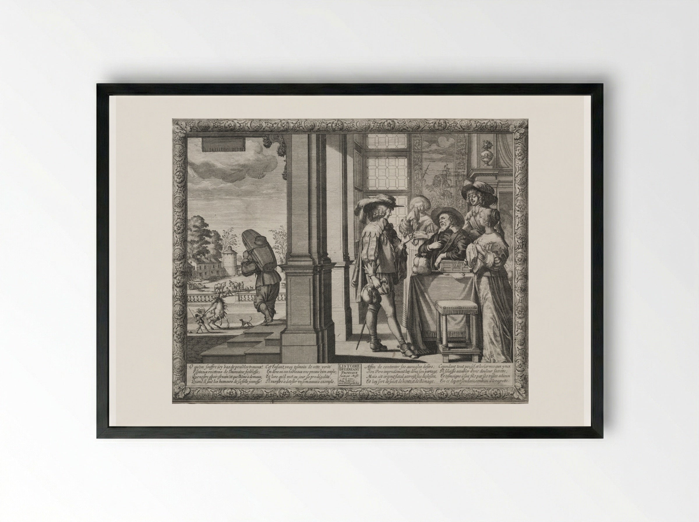 The Prodigal Bidding His Parents Farewell - Abraham Bosse - Framed Print Black