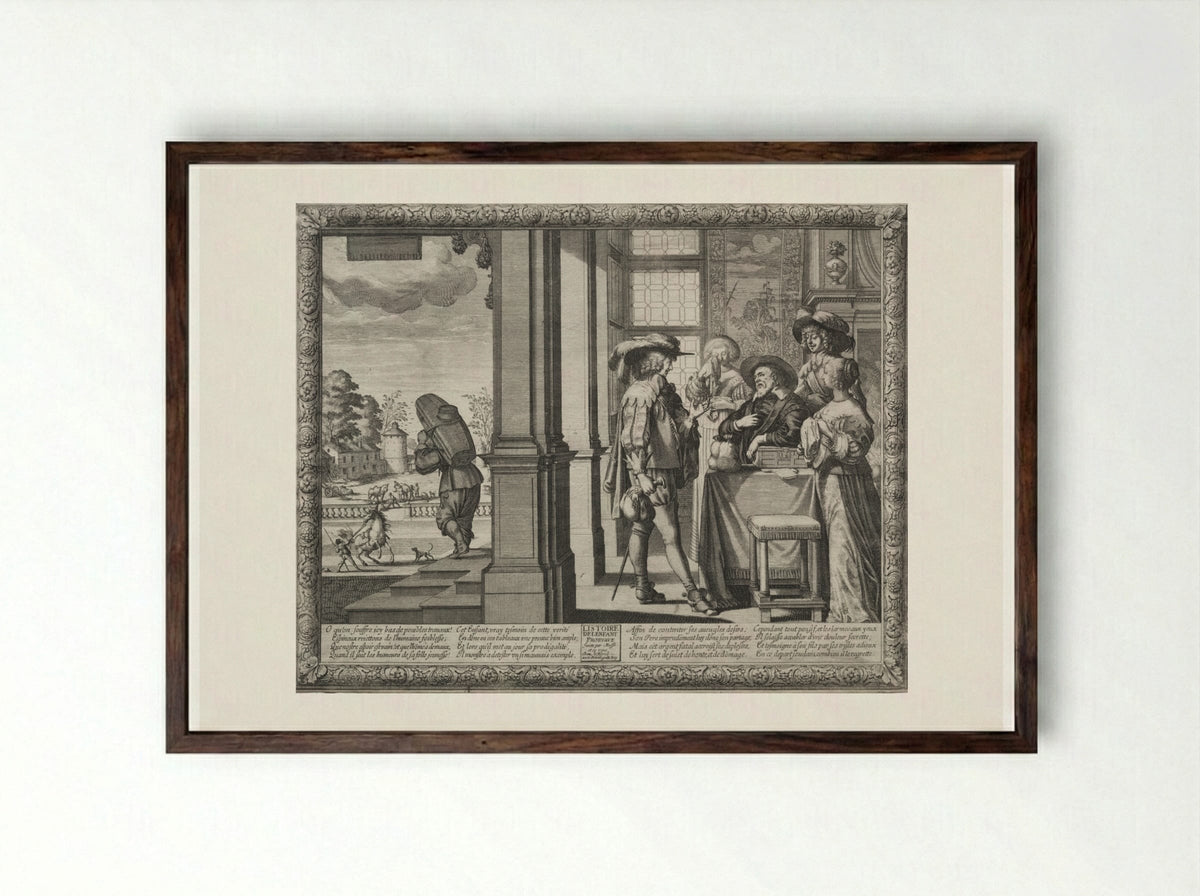 The Prodigal Bidding His Parents Farewell - Abraham Bosse - Framed Print Dark Wood