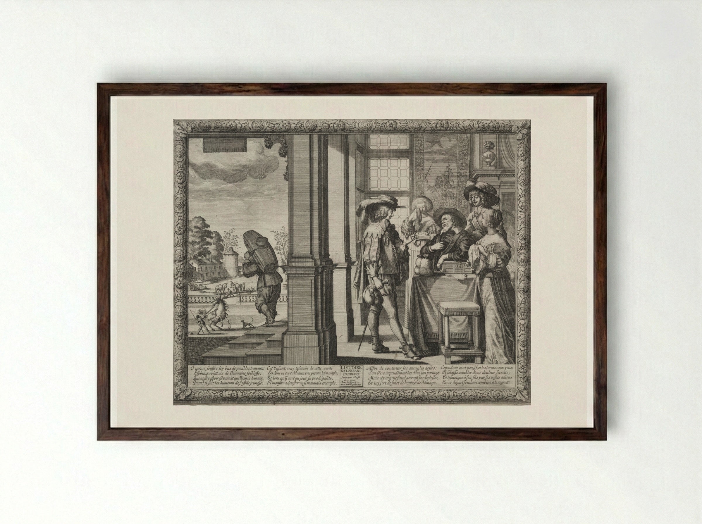 The Prodigal Bidding His Parents Farewell - Abraham Bosse - Framed Print Dark Wood