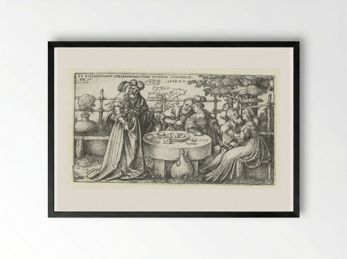 The Prodigal Son Wasting His Substance - Hans Sebald Beham - Framed Print Black