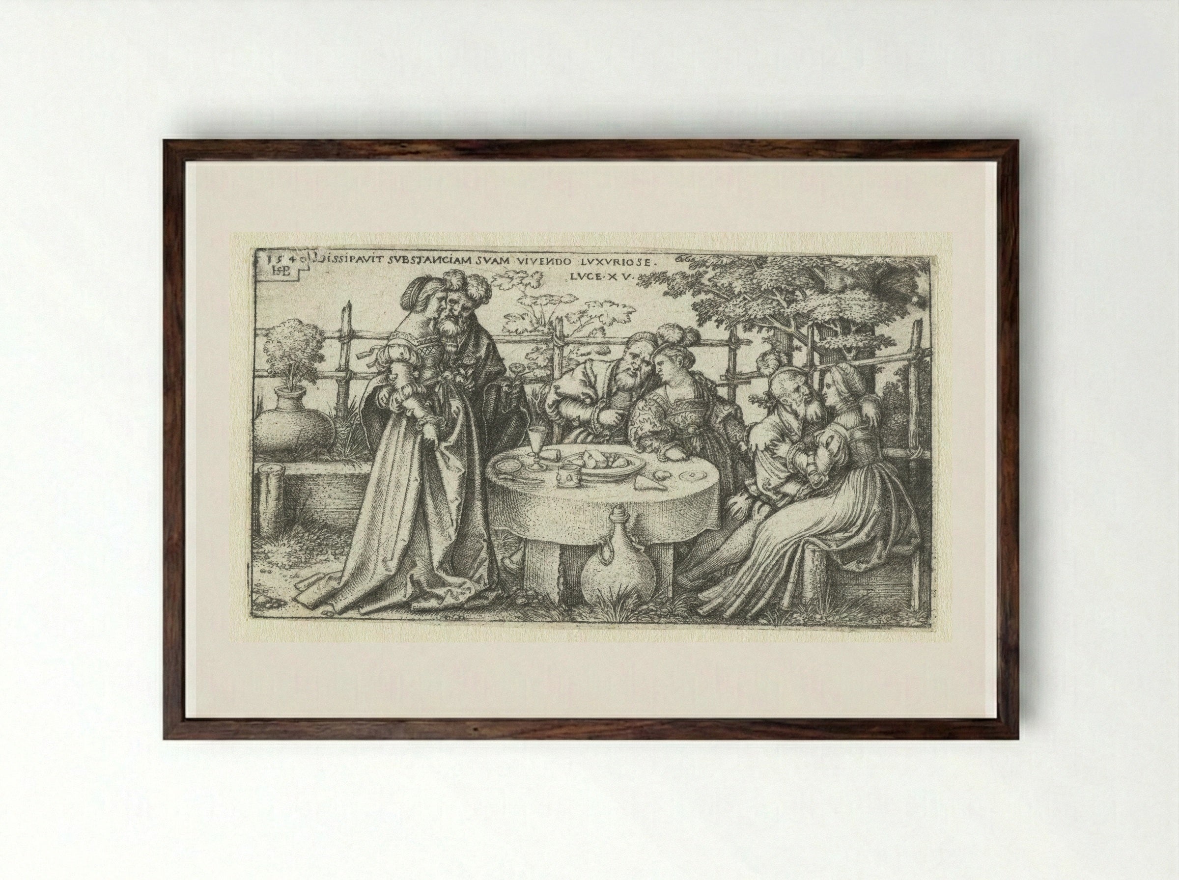 The Prodigal Son Wasting His Substance - Hans Sebald Beham - Framed Print Dark Wood