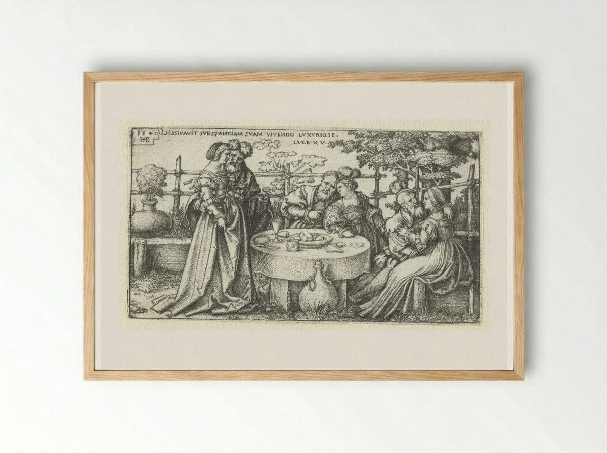 The Prodigal Son Wasting His Substance - Hans Sebald Beham - Framed Print Wood