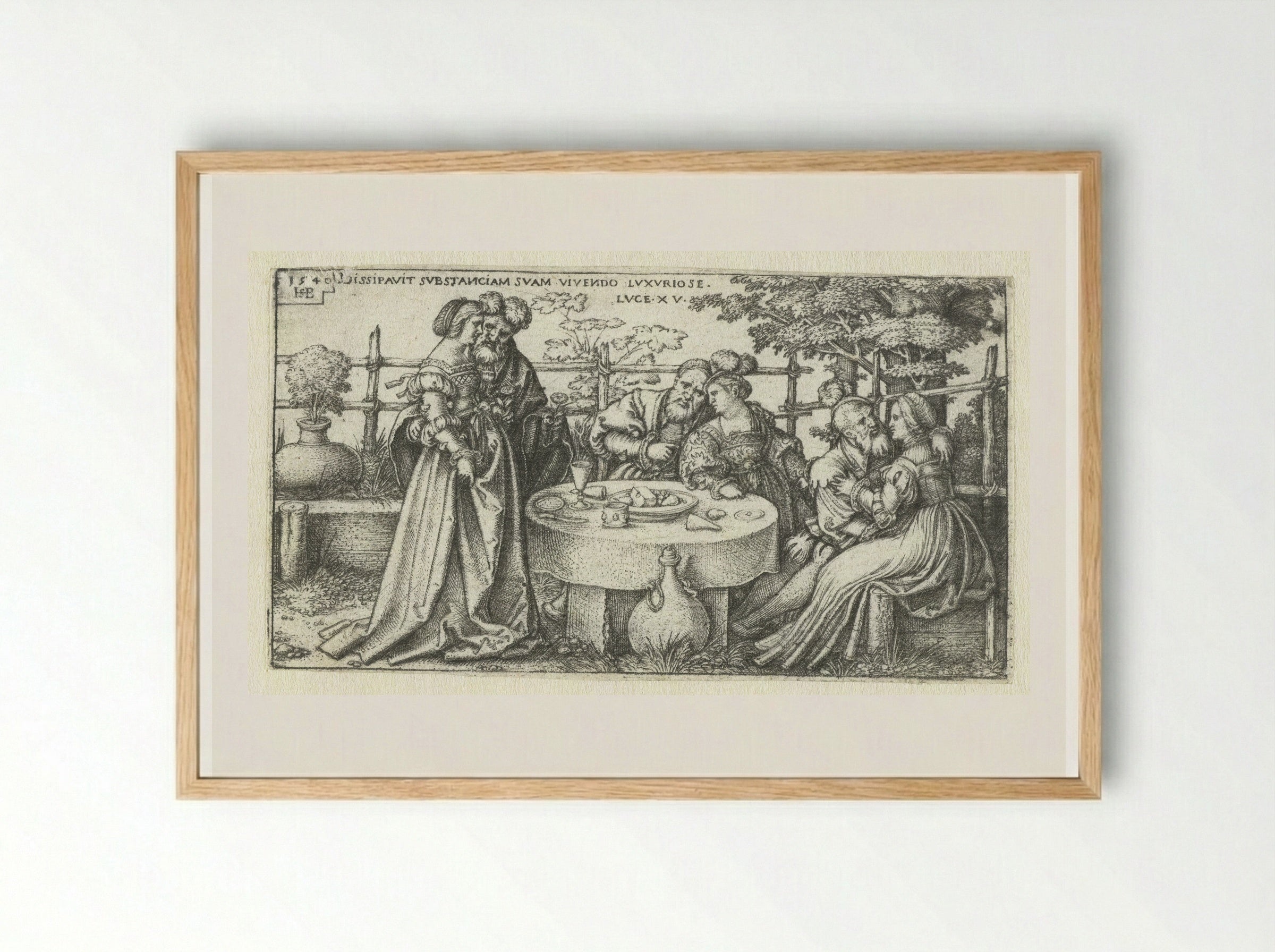 The Prodigal Son Wasting His Substance - Hans Sebald Beham - Framed Print Wood