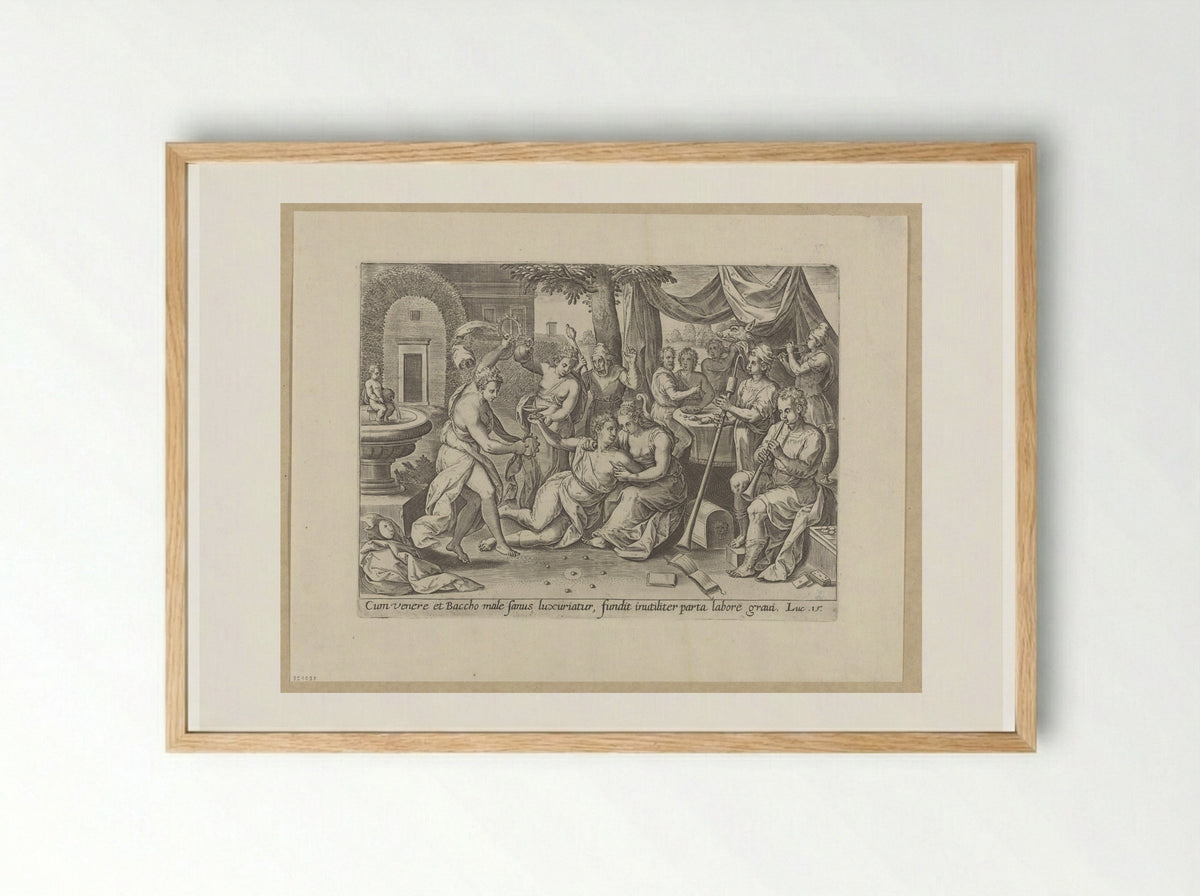 The Prodigal Son Wasting His Substance - Hans Collaert the Elder - Framed Print Wood