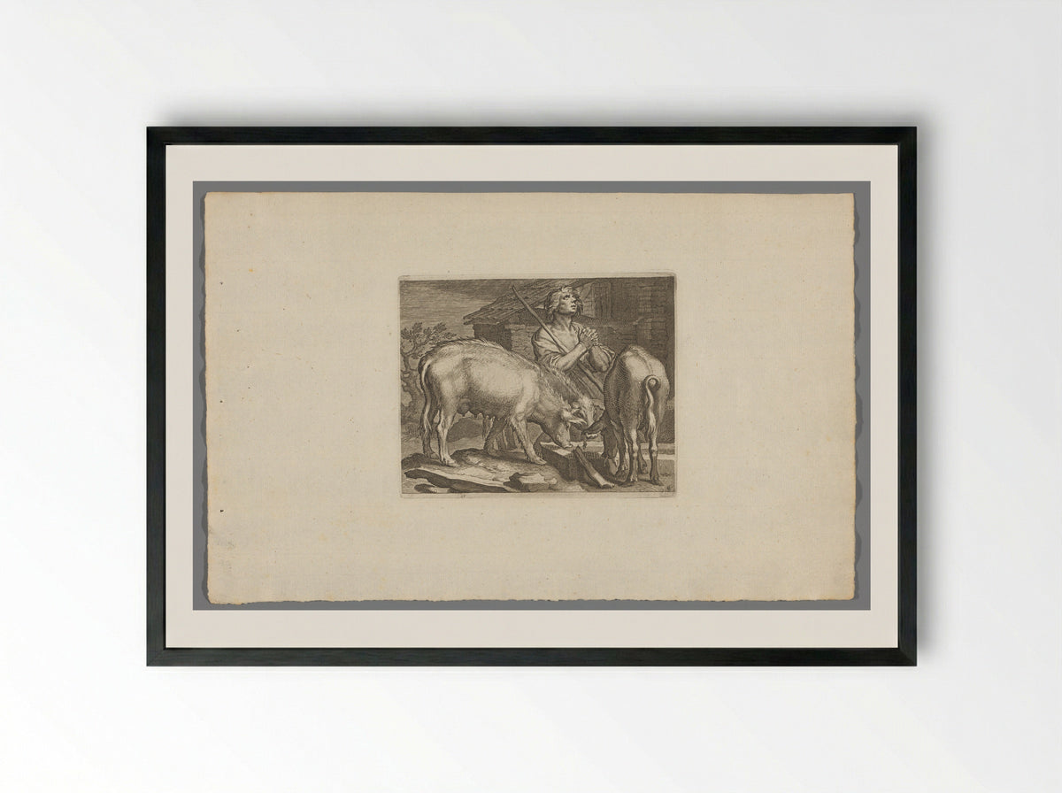 The Prodigal Son as a Swineherd - Boëtius Adamsz. Bolswert - Framed Print Black