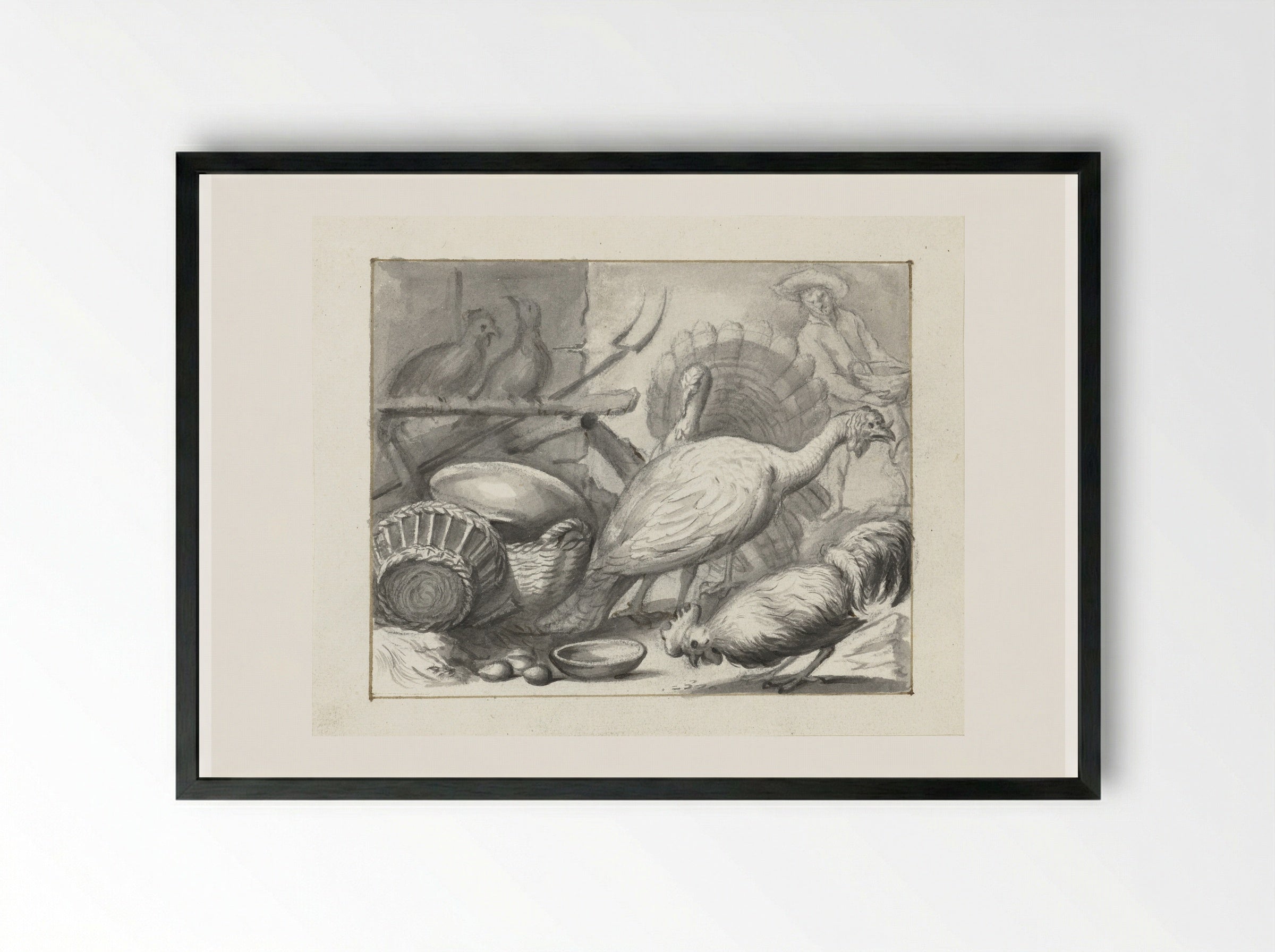 The Prodigal Son as a Swineherd - Moses ter Borch - Framed Print Black