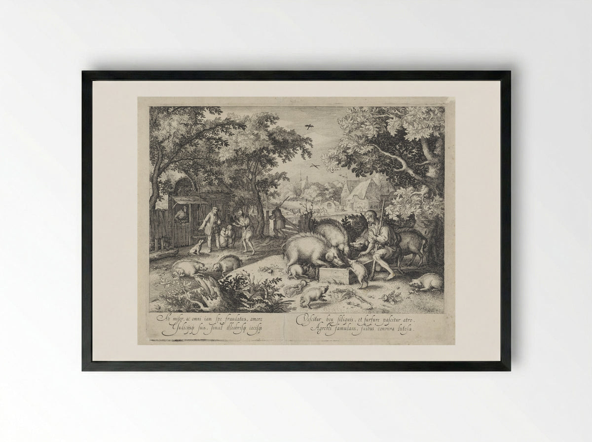 The Prodigal Son as a Swineherd - Claes Jansz. Visscher (II) - Framed Print Black