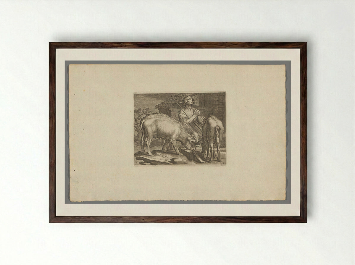 The Prodigal Son as a Swineherd - Boëtius Adamsz. Bolswert - Framed Print Dark Wood