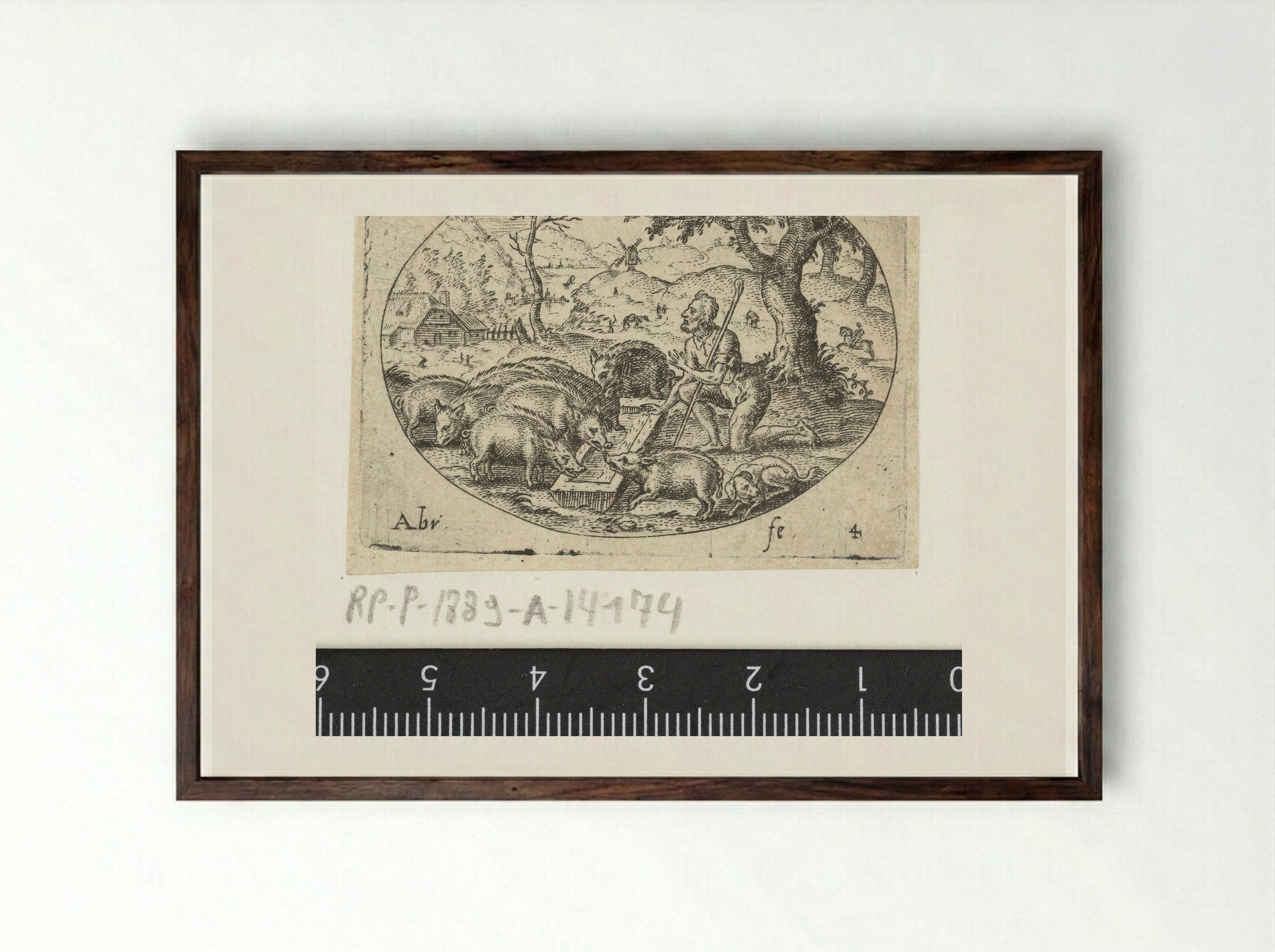 The Prodigal Son as a Swineherd - Abraham de Bruyn - Framed Print Dark Wood