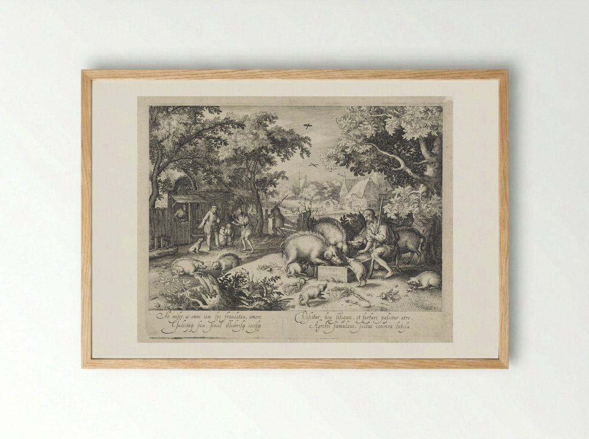 The Prodigal Son as a Swineherd - Claes Jansz. Visscher (II) - Framed Print Wood