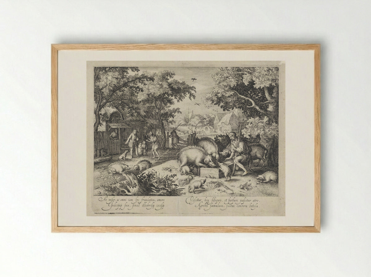 The Prodigal Son as a Swineherd - Claes Jansz. Visscher (II) - Framed Print Wood