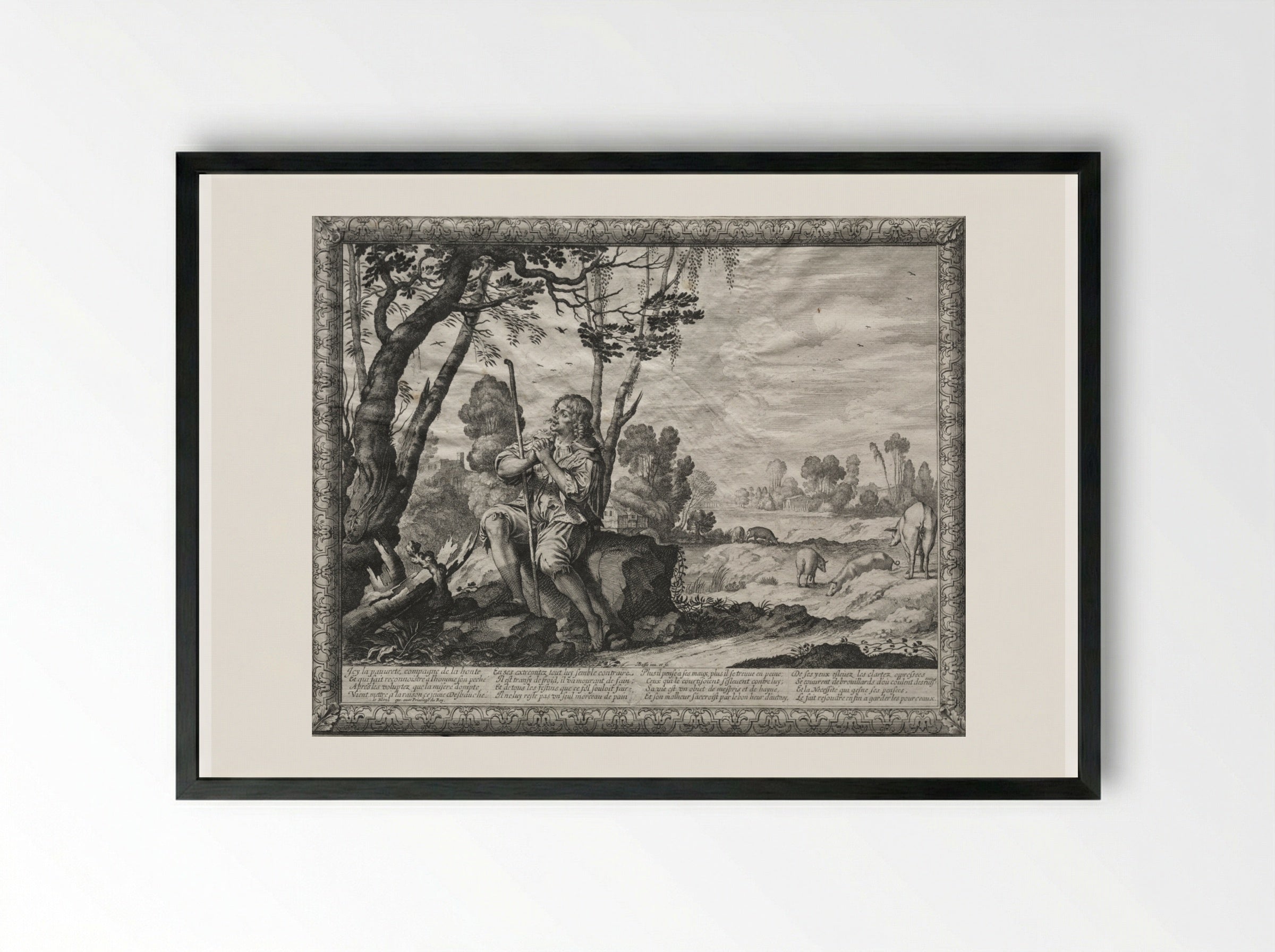 The Prodigal Son: The Prodigal Tending the Pigs - Abraham Bosse - Framed Print Black