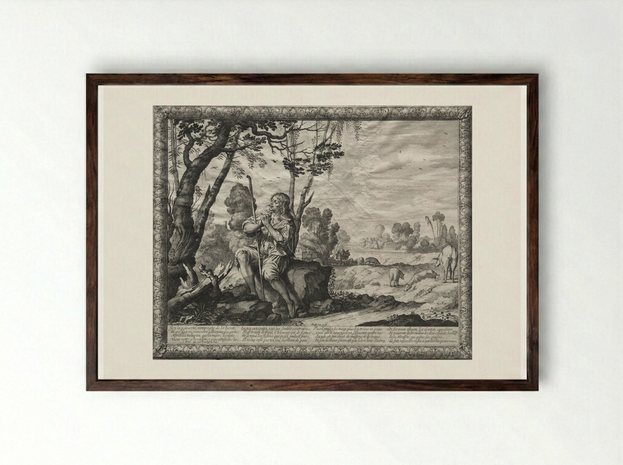 The Prodigal Son: The Prodigal Tending the Pigs - Abraham Bosse - Framed Print Dark Wood