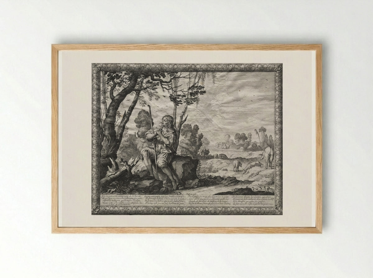 The Prodigal Son: The Prodigal Tending the Pigs - Abraham Bosse - Framed Print Wood