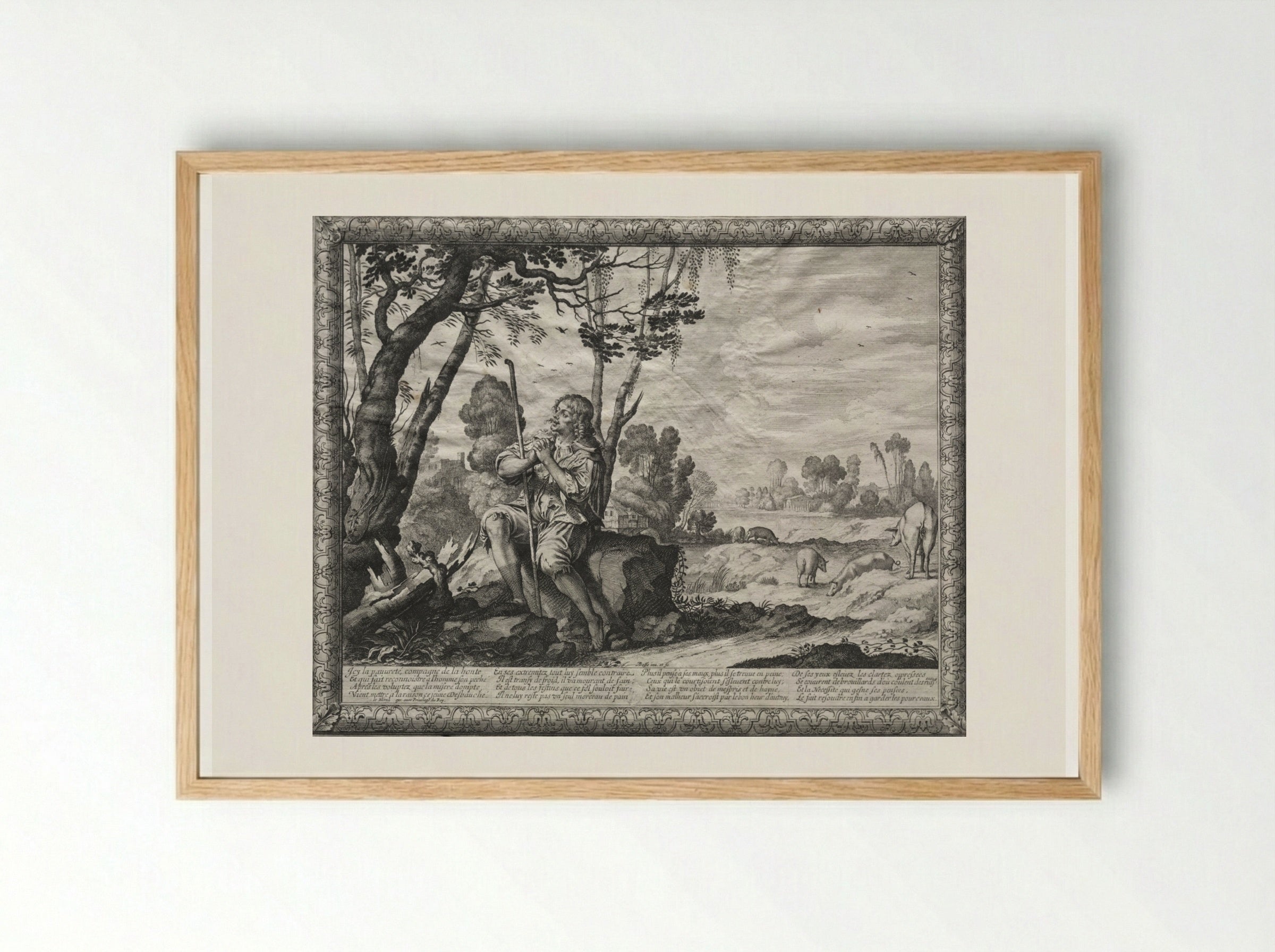 The Prodigal Son: The Prodigal Tending the Pigs - Abraham Bosse - Framed Print Wood
