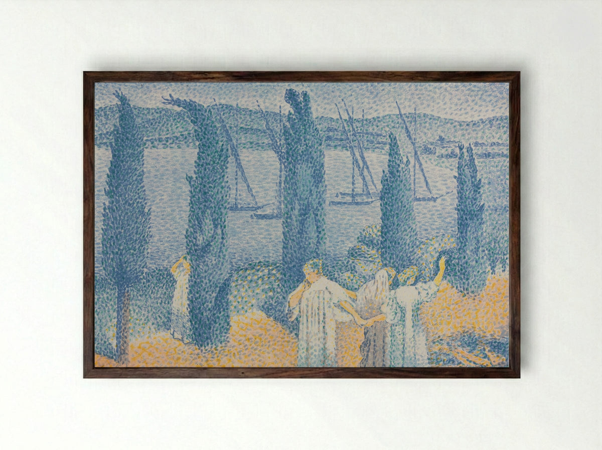 The Promenade (Landscape with Cypresses) - Henri-Edmond Cross - Framed Print Dark Wood