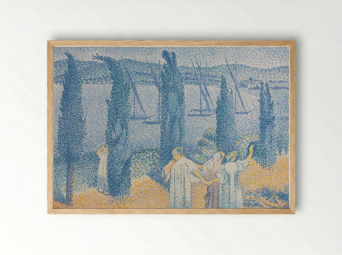 The Promenade (Landscape with Cypresses) - Henri-Edmond Cross - Framed Print Wood