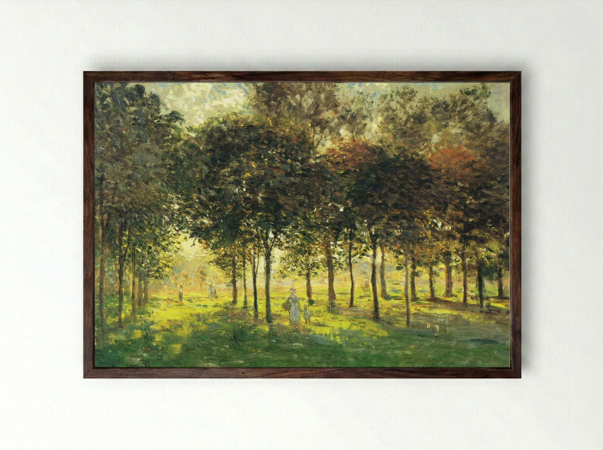 The Promenade at Argenteuil, Soleil Couchant - Claude Monet - Framed Print Dark Wood