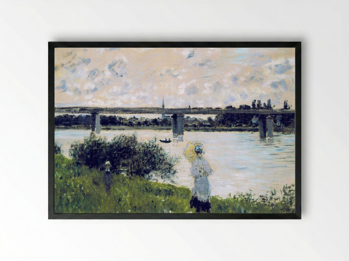 The Promenade near the Bridge of Argenteuil - Claude Monet - Framed Print Black