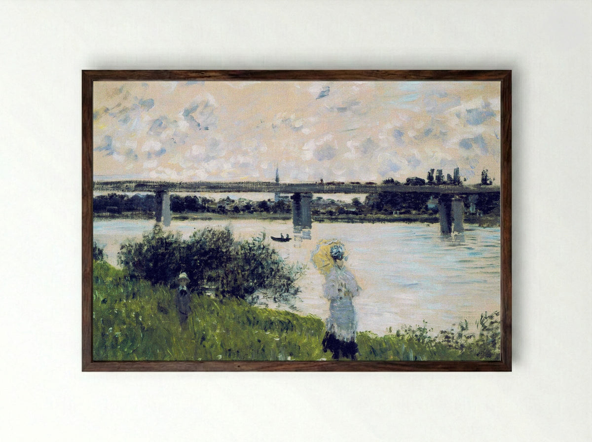 The Promenade near the Bridge of Argenteuil - Claude Monet - Framed Print Dark Wood
