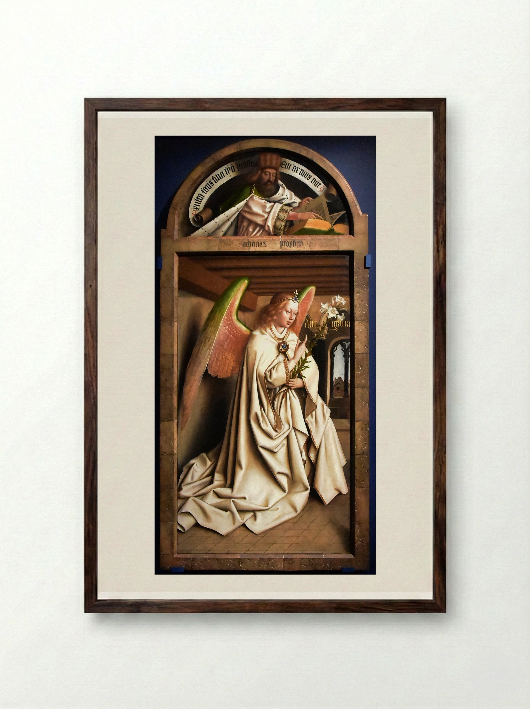 The Prophet Zacharias and the Angel Gabriel - Jan van Eyck - Framed Print Dark Wood