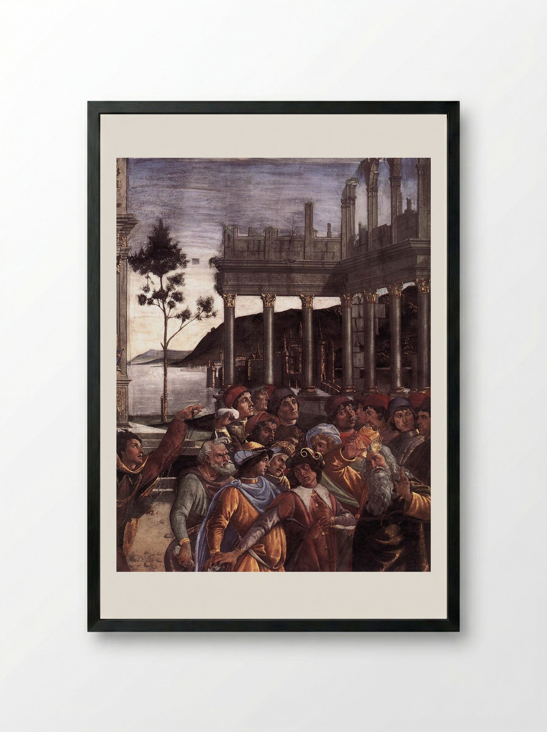 The Punishment of Korah, Dathan and Abiram - Sandro Botticelli - Framed Print Black