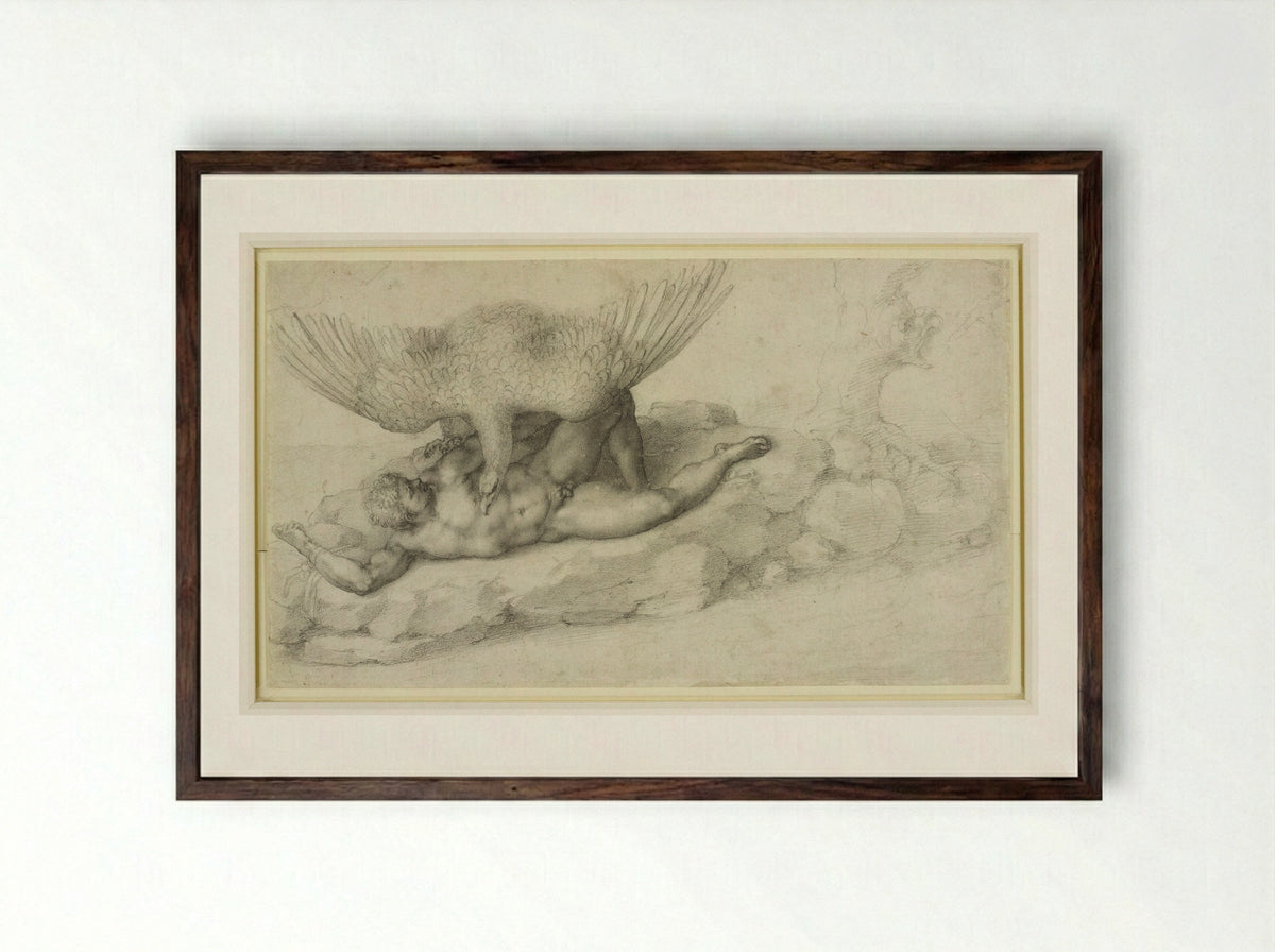 The Punishment of Tityus - Michelangelo Buonarroti - Framed Print Dark Wood