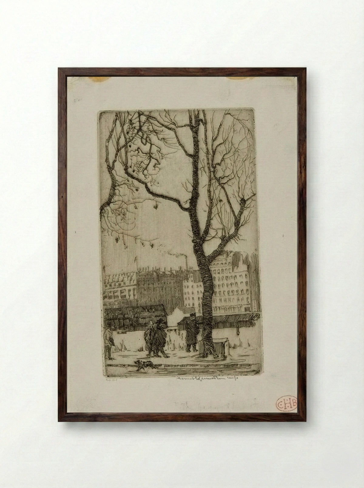 The Quays, Winter, Paris - Ernest Stephen Lumsden - Framed Print Dark Wood