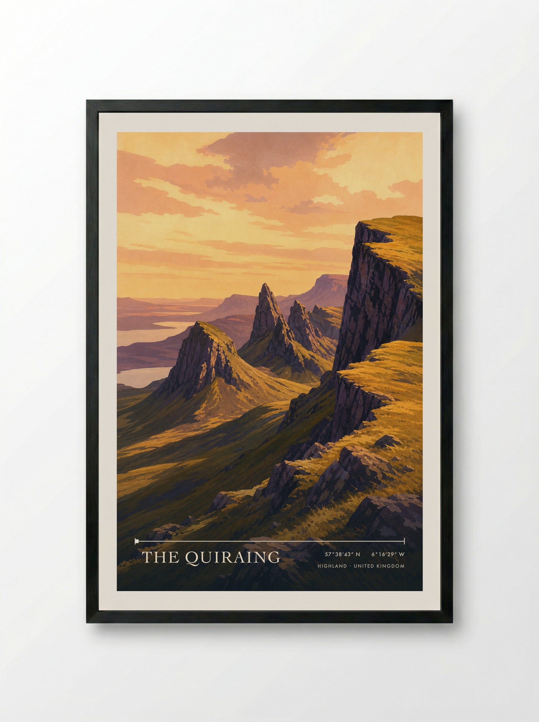 The Quiraing Highland United Kingdom Travel Poster - Framed Print Black