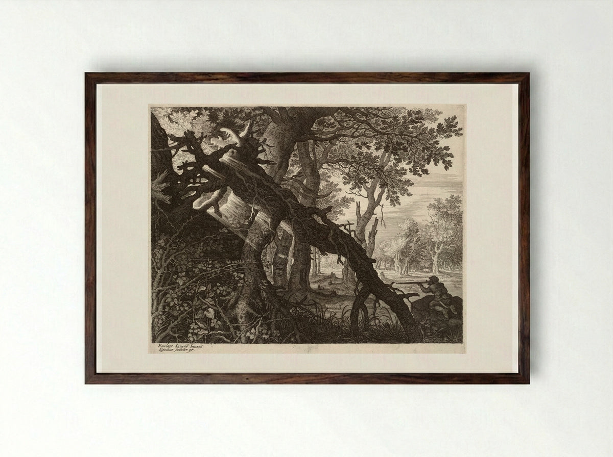The Rabbit Hunter - Aegidius Sadeler II - Framed Print Dark Wood