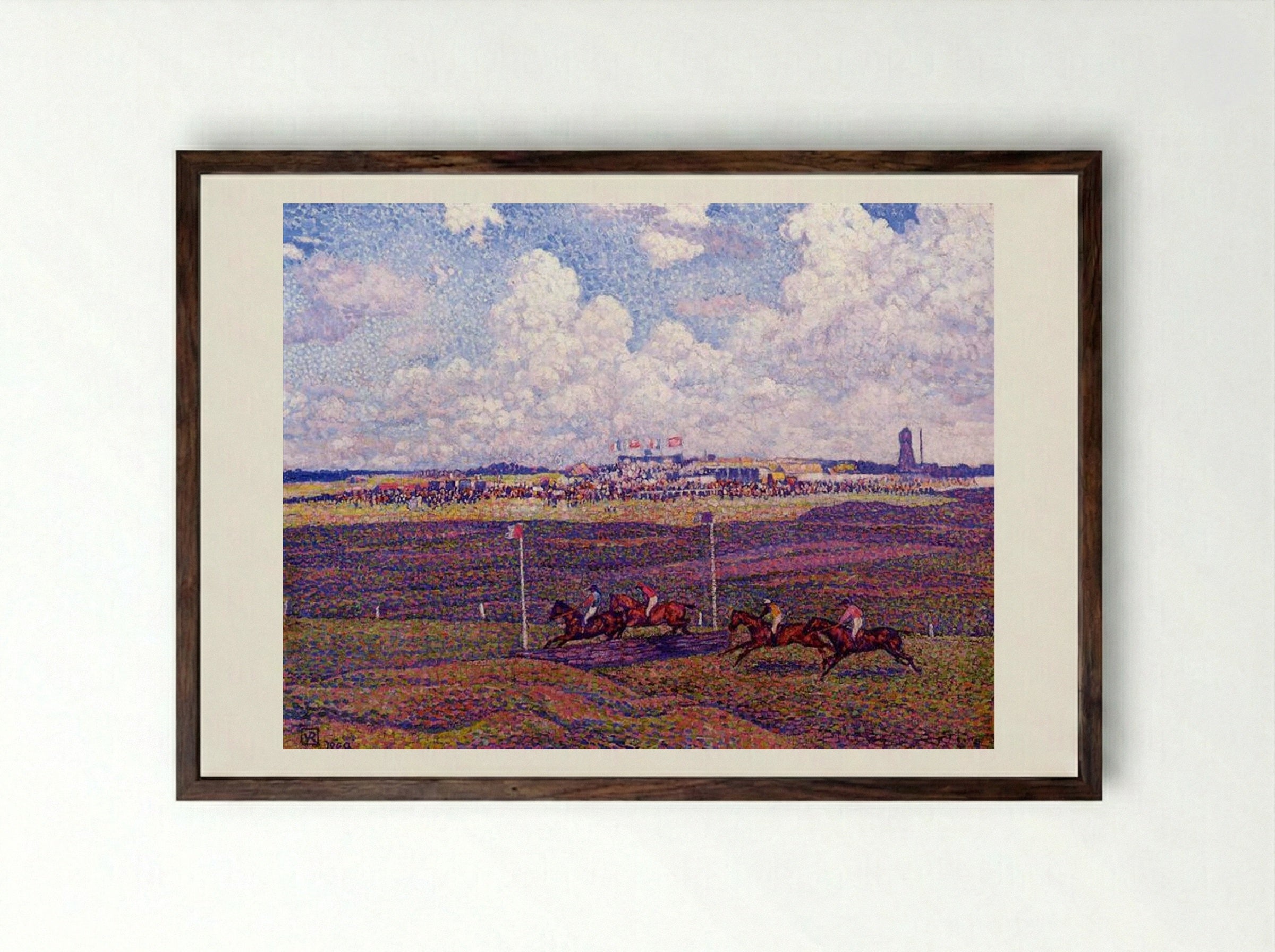 The Race Track at Boulogne-sur-Mer - Théo van Rysselberghe - Framed Print Dark Wood