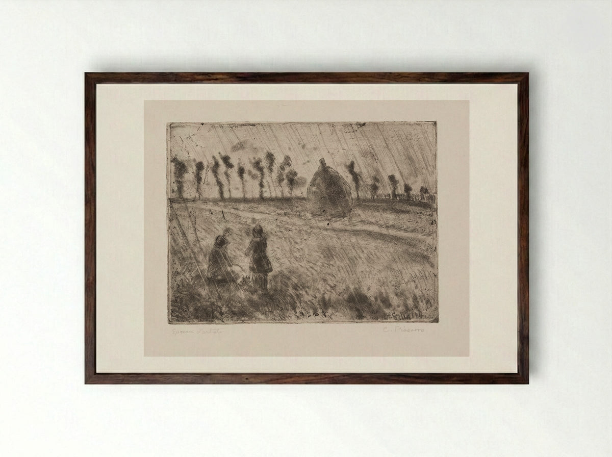 The Rain Effect - Camille Pissarro - Framed Print Dark Wood