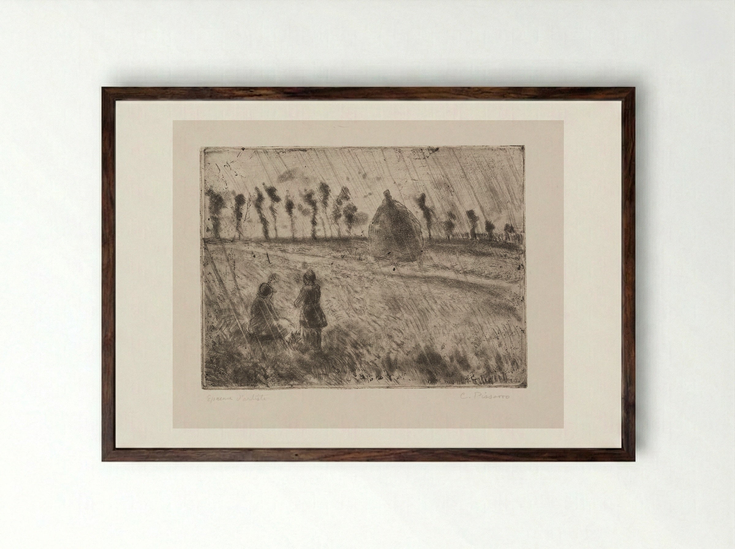 The Rain Effect - Camille Pissarro - Framed Print Dark Wood