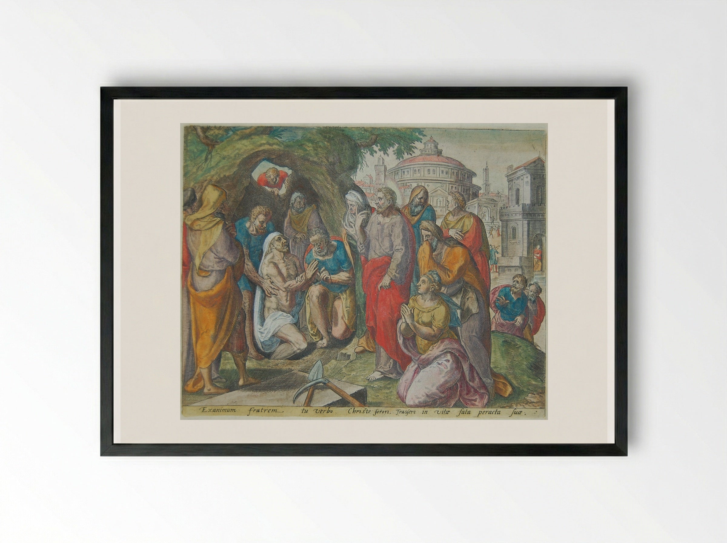 The Raising of Lazarus - Johannes Wierix - Framed Print Black