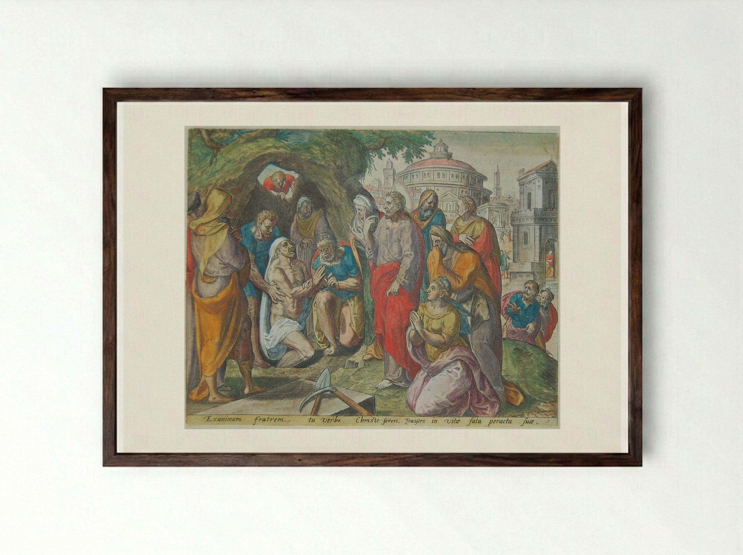 The Raising of Lazarus - Johannes Wierix - Framed Print Dark Wood