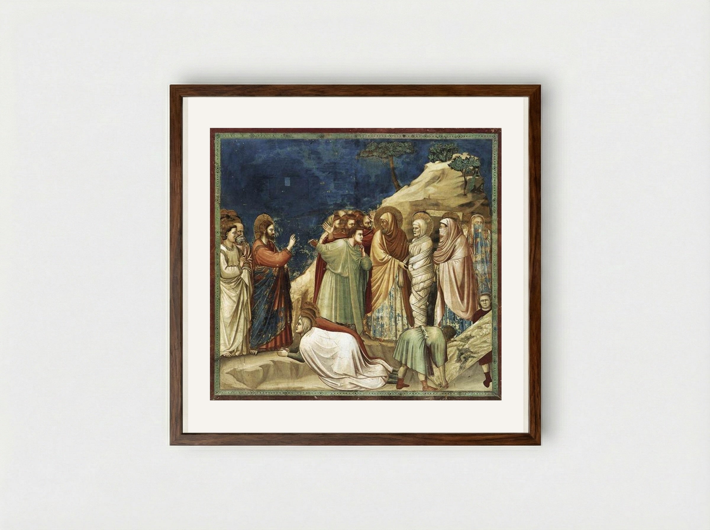 The Raising of Lazarus - Giotto di Bondone - Framed Print Dark Wood