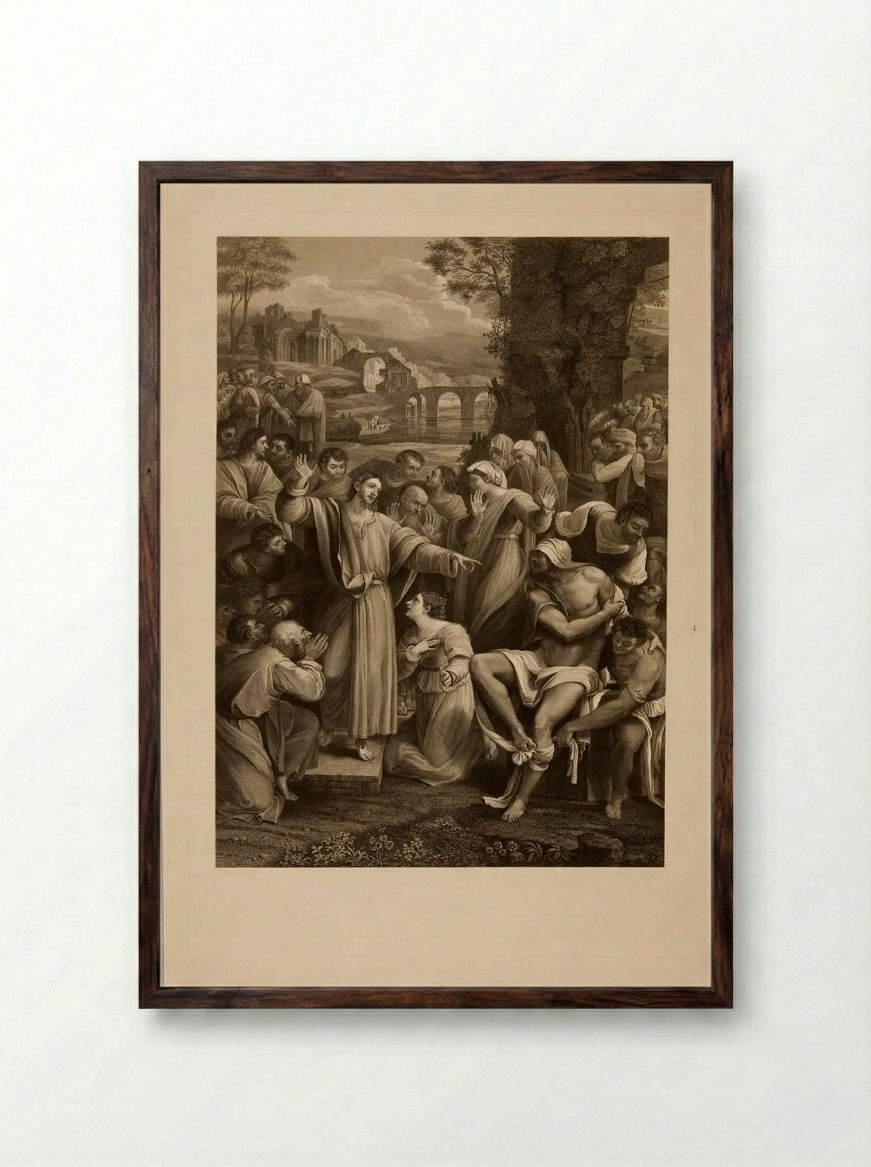 The Raising of Lazarus - Giovanni Vendramini - Framed Print Dark Wood