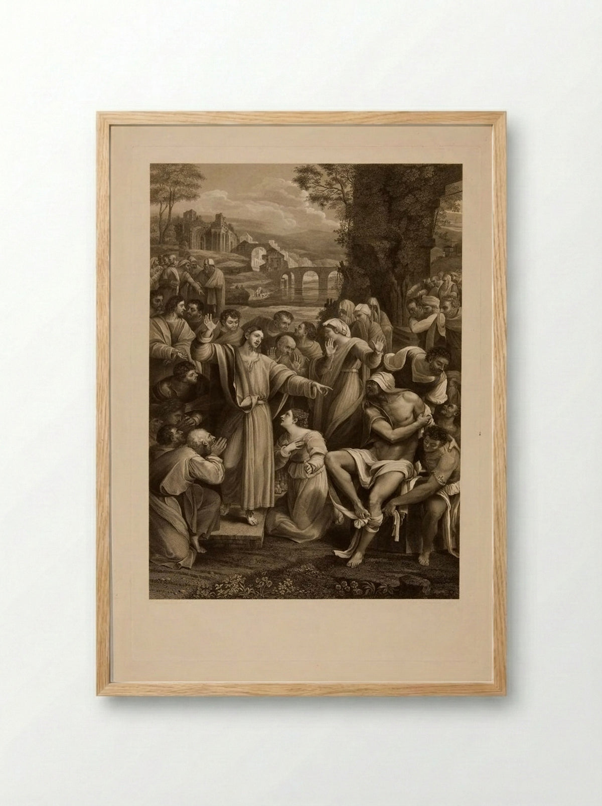 The Raising of Lazarus - Giovanni Vendramini - Framed Print Wood