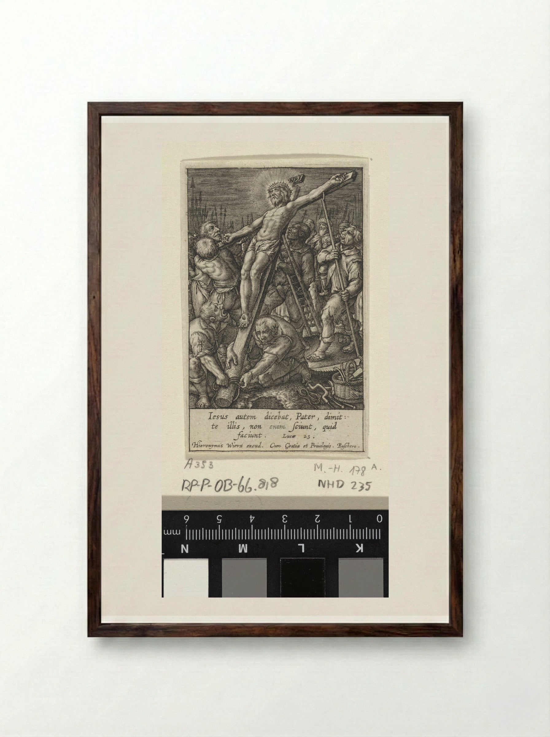 The Raising of the Cross - Hieronymus Wierix - Framed Print Dark Wood
