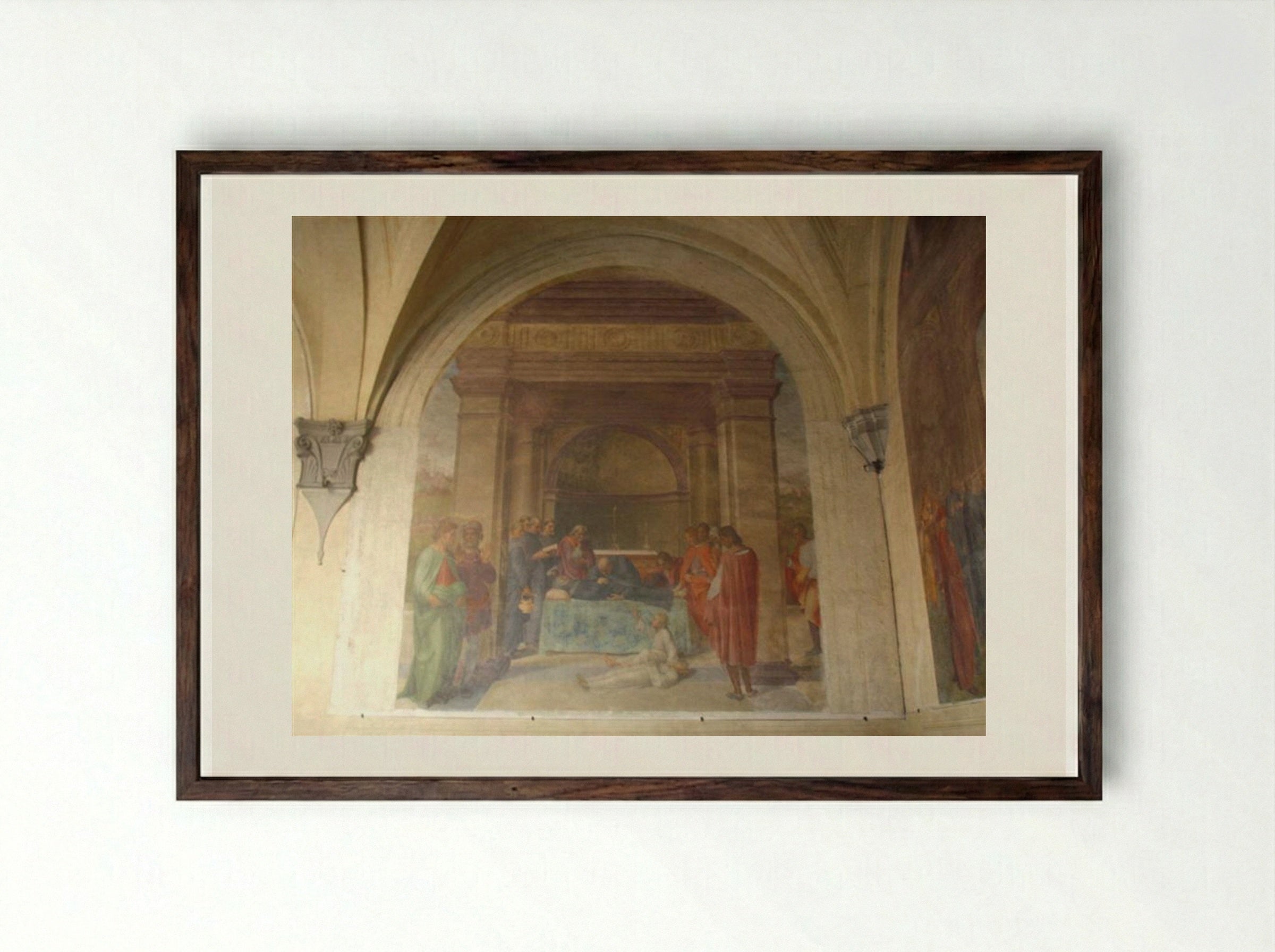 The Raising of the Dead Child by the Corpse of San Filippo - Andrea del Sarto - Framed Print Dark Wood