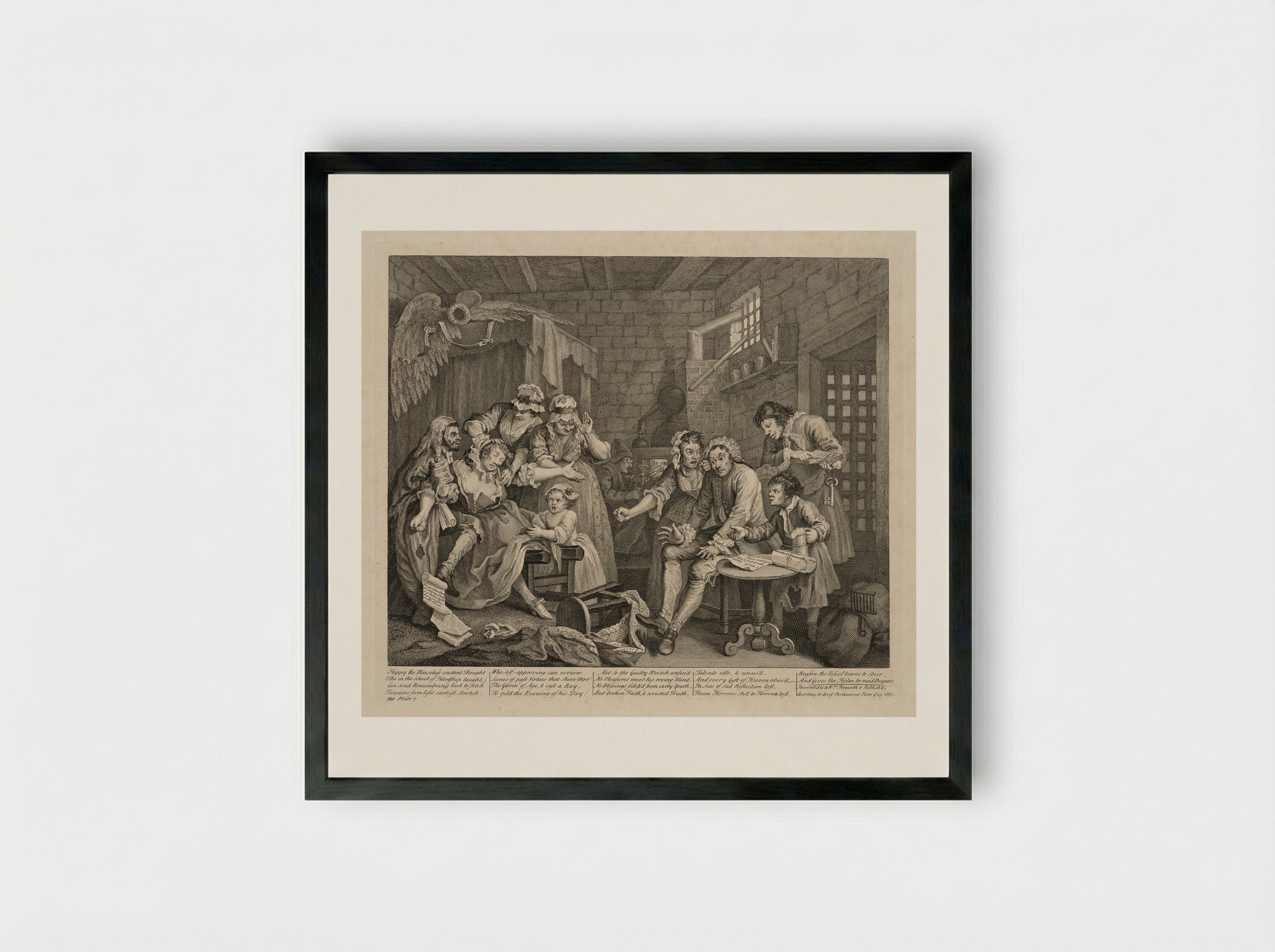 The Rake and His Family in Debtor's Prison - William Hogarth - Framed Print Black