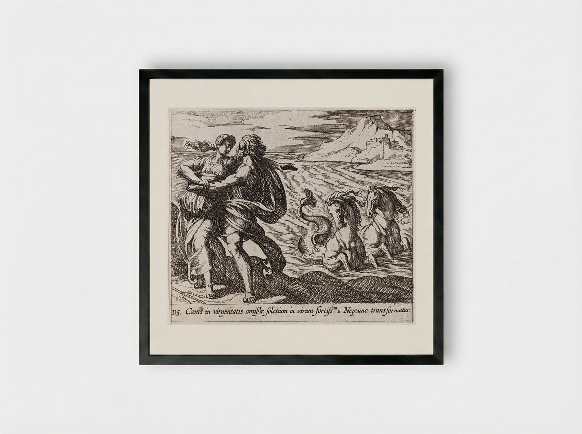 The Rape of Caenis - Antonio Tempesta - Framed Print Black