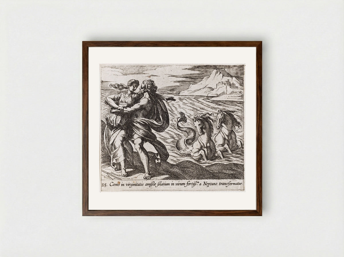 The Rape of Caenis - Antonio Tempesta - Framed Print Dark Wood